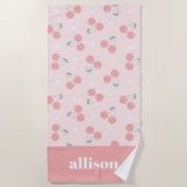 Rosa Retro Cherries Individuelle Name Monogramm Strandtuch (Vorderseite)