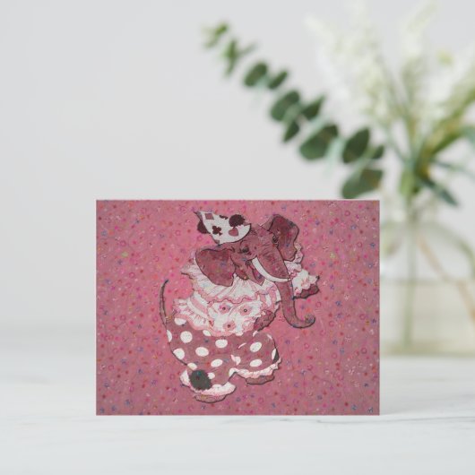 Rosa Retro Circus Elephantie Postkarte (Stehend Vorderseite)