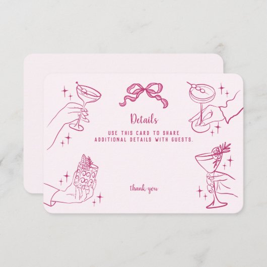 Rosa Retro Cocktail Party Details einfügen Begleitkarte (Vorne/Hinten)
