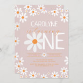 Rosa Retro Daisy Erstgeburtstag Party Einladungen (Vorne/Hinten)