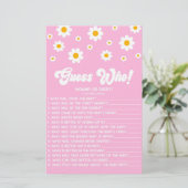 Rosa Retro Daisy Guess Who! Baby Shower Game Briefpapier (Stehend Vorderseite)