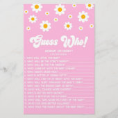 Rosa Retro Daisy Guess Who! Baby Shower Game Briefpapier (Vorderseite)