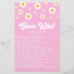 Rosa Retro Daisy Guess Who! Baby Shower Game Briefpapier