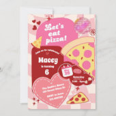 Rosa Retro-Disco-Mädchen-Pizza-Party Bunt Einladung (Vorderseite)