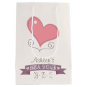 Rosa Retro Doodle Herz Brautparty Mittlere Geschenktüte (Rückseite)