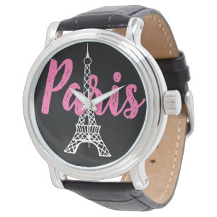 Rosa Retro Eiffelturm Paris Frauenschau Armbanduhr