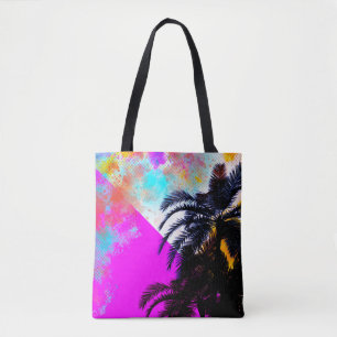 Rosa Retro Farbige Sommerzeit Strand Palmenbäume Tasche