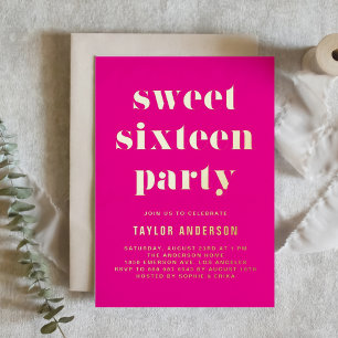 Rosa Retro-Fette-Typografie Sweet 16 Geburtstag Folieneinladung