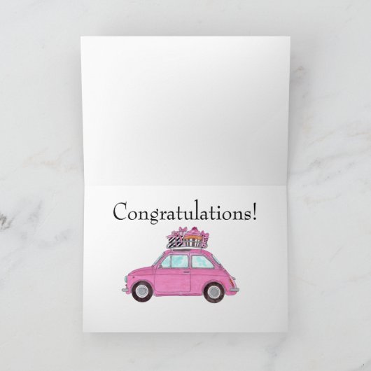 Rosa Retro Fiat 500 Geburtstag Karte (Innenseite)