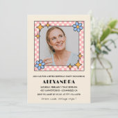 Rosa Retro Floral Foto 69. Einladung (Stehend Vorderseite)