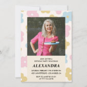 Rosa Retro Foto Floral 83. Geburtstagsfeier Einladung (Vorderseite)