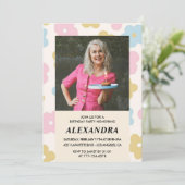 Rosa Retro Foto Floral 83. Geburtstagsfeier Einladung (Stehend Vorderseite)