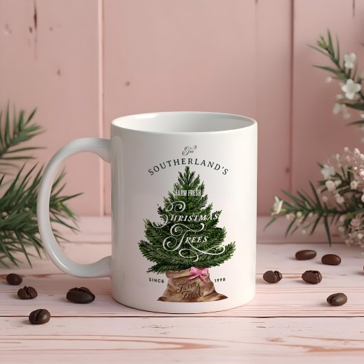 Rosa Retro Fun Vintag Farm Frische Baummonogramm Kaffeetasse