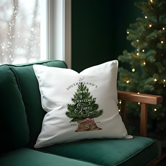 Rosa Retro Fun Vintag Farm Frische Baummonogramm Kissen (Pink Retro Fun Vintage Farm Fresh Tree Monogram Throw Pillow)