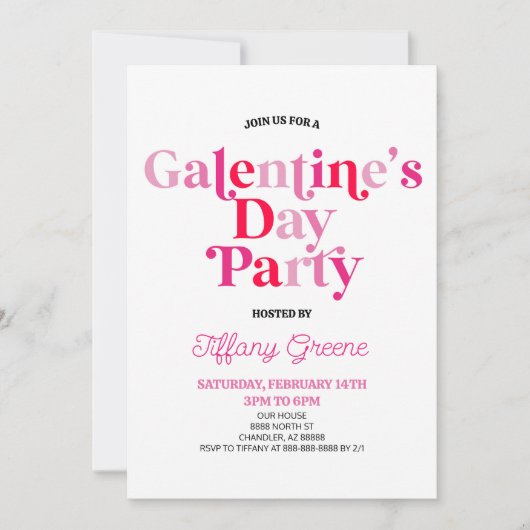 Rosa Retro-Galentine-Valentinstag-Party Einladung (Vorderseite)