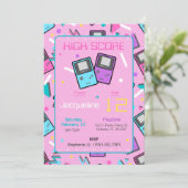 Rosa Retro Gaming Geburtstag Einladung (Stehend Vorderseite)