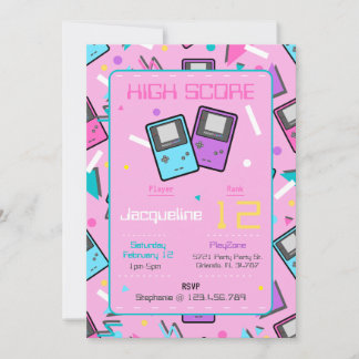Rosa Retro Gaming Geburtstag Einladung