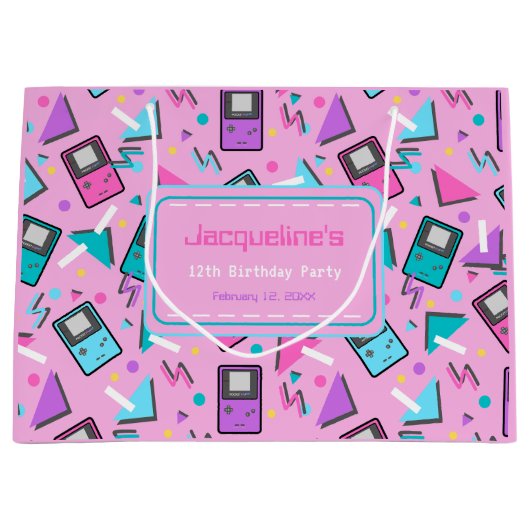 Rosa Retro Gaming Große Geschenktüte (Vorderseite)
