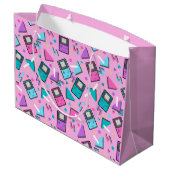 Rosa Retro Gaming Große Geschenktüte (Rückseite Schrägansicht)