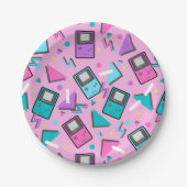 Rosa Retro Gaming Pappteller (Vorderseite)