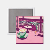 Rosa Retro-Gastronomie Magnet (Vorderseite/Rückseite)