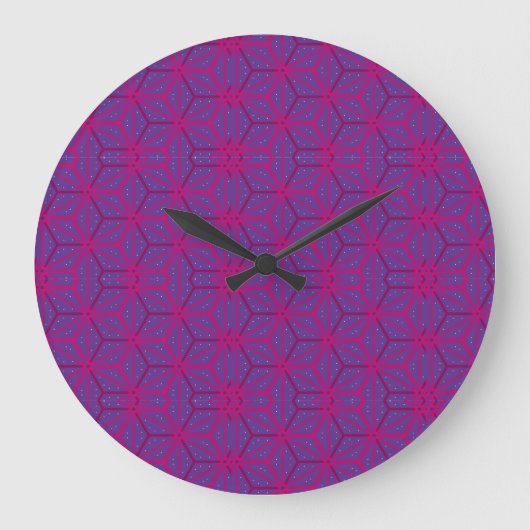 Rosa retro geometrisches Muster Große Wanduhr (Vorderseite)