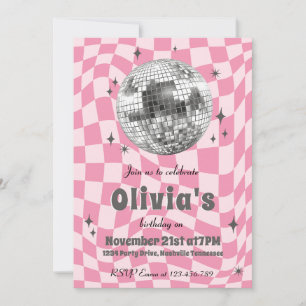 Rosa Retro Groovy Coquette Disco-Kugel Geburtstag Einladung