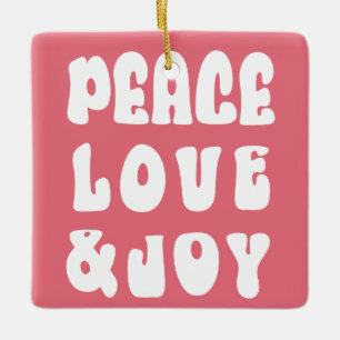 Rosa Retro Groovy Frieden Liebe Freude Feiertagsfo Keramikornament