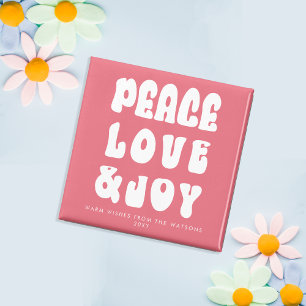 Rosa Retro Groovy Frieden Liebe Freude Urlaub Magnet