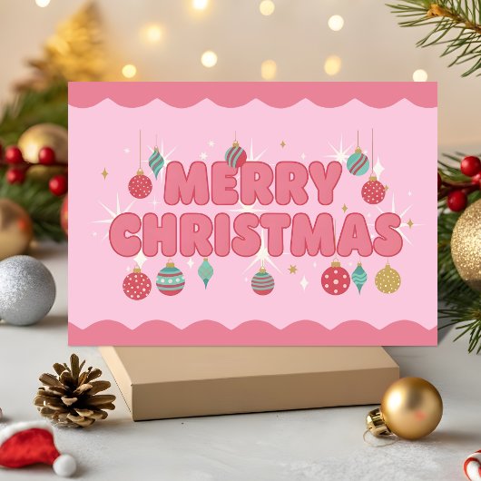 Rosa Retro Groovy Frohe Weihnachten