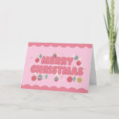 Rosa Retro Groovy Frohe Weihnachten (Vorderseite)