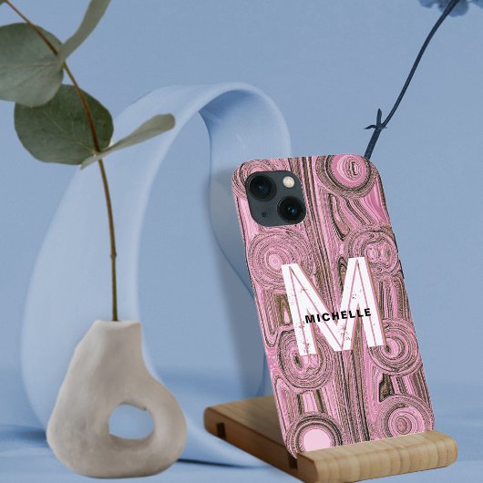 Rosa Retro Groovy Gold Glitzer Monogram Case-Mate iPhone Hülle