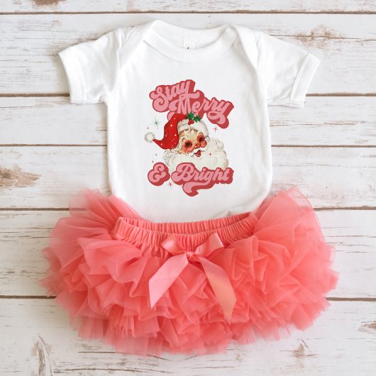 Rosa Retro Groovy Santa Bleibe Merry und Helle Baby Strampler