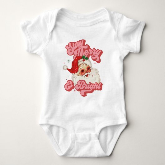 Rosa Retro Groovy Santa Bleibe Merry und Helle Baby Strampler (Vorderseite)