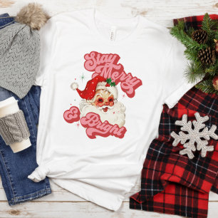 Rosa Retro Groovy Santa Bleibe Merry und Helle T-Shirt