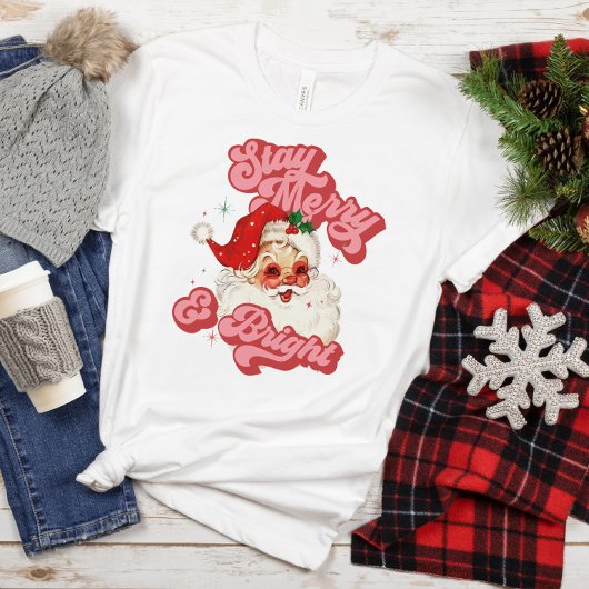 Rosa Retro Groovy Santa Bleibe Merry und Helle T-Shirt