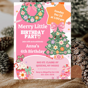 Rosa Retro-Groovy-Weihnachtsgeburtstag Einladung