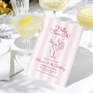 Rosa Retro Hand Drawn Cocktail Glas 40. Geburtstag Einladung