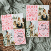 Rosa Retro Hand Drawn Happy Holidays 2 Foto Feiertagskarte