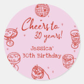 Rosa Retro Hand gezeichnet Funky Cocktail Geburtst Runder Aufkleber (Vorderseite)