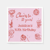 Rosa Retro Hand gezeichnet Funky Cocktail Geburtst Serviette (Vorderseite)