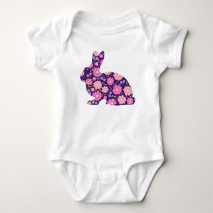 Rosa Retro-Hase und Blumen Baby Strampler