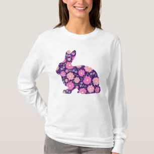 Rosa Retro-Hase und Blumen T-Shirt
