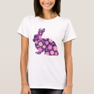 Rosa Retro-Hasen-Kaninchen und Blumen T-Shirt