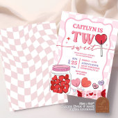 Rosa Retro Herz Bonbon zwei süße Geburtstag Einladung