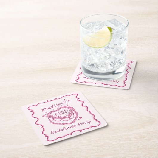 Rosa Retro Herz Coquette Cherry Cake Bachelorette Rechteckiger Pappuntersetzer (Vor Ort)