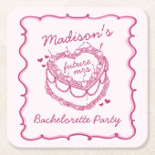 Rosa Retro Herz Coquette Cherry Cake Bachelorette Rechteckiger Pappuntersetzer (Vorderseite)