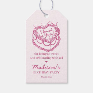 Rosa Retro Herz Coquette Cherry Cake Birthday Geschenkanhänger