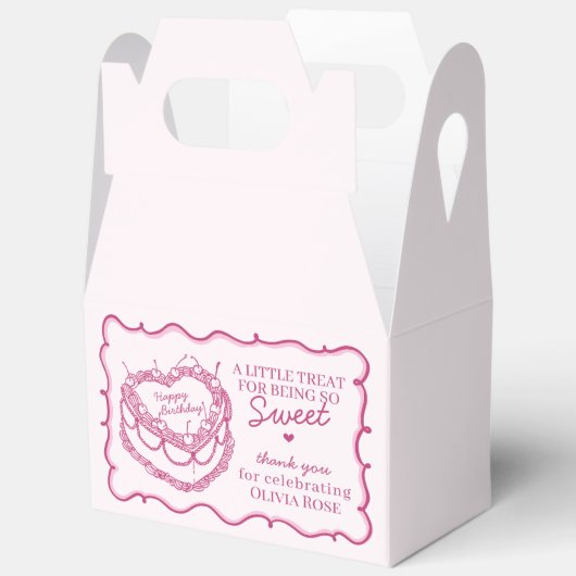 Rosa Retro Herz Coquette Cherry Cake Birthday Geschenkschachtel (Offen)