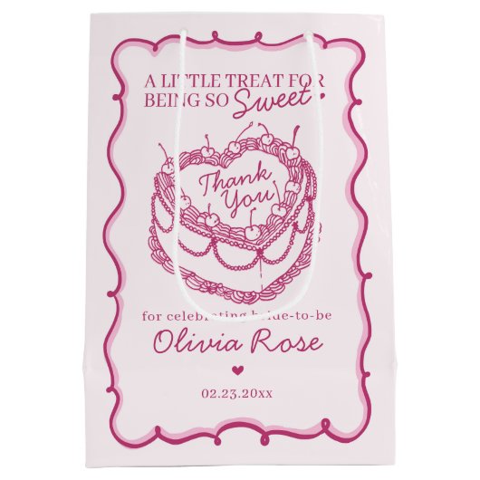 Rosa Retro Herz Coquette Cherry Cake Birthday Mittlere Geschenktüte (Rückseite)